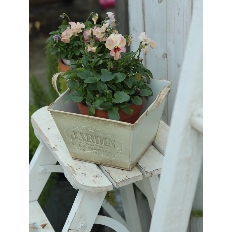 Gardening Tools In English - Винтажный пасторальный жестяной цветочный горшок в
